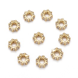 Honeyhandy Brass Cubic Zirconia European Beads, Rondelle, Golden, 8x3mm, Hole: 4mm