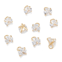 Honeyhandy Brass Clear Cubic Zirconia Charms, Long-Lasting Plated, Diamond, Real 18k Gold Plated, 7x6x6mm, Hole: 2mm