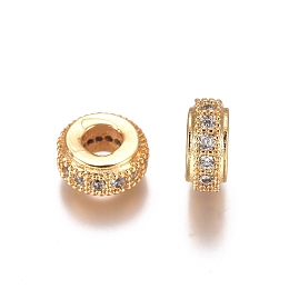 Honeyhandy Brass Micro Pave Clear Cubic Zirconia Beads, Rondelle, Golden, 8x3.5mm, Hole: 3mm