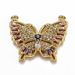 Honeyhandy Brass Micro Pave Clear Cubic Zirconia Pendants, Long-Lasting Plated, Butterfly, Real 18K Gold Plated, 21x25x2.5mm, Hole: 1.6mm