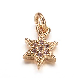 Honeyhandy Brass Micro Pave Cubic Zirconia Pendants, for Jewish, Star of David Charms, Golden, 9.5x6.5x2mm, Hole: 2mm