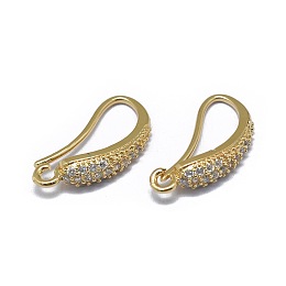 Honeyhandy Brass Micro Pave Cubic Zirconia Earring Hooks, with Horizontal Loop, Clear, Golden, 19x4mm, Hole: 1.5mm, 20 Gauge, Pin: 0.8mm