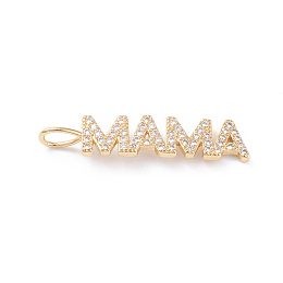 Honeyhandy Brass Micro Pave Clear Cubic Zirconia Pendants, Long-Lasting Plated, Word Mama, for Mother's Day, Real 18K Gold Plated, 30x6.5x1.6mm, Hole: 3x4mm