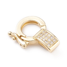 Honeyhandy Brass Micro Pave Clear Cubic Zirconia Twister Clasps, Long-Lasting Plated, Golden, 18x13.5x6mm, Hole: 5.5x3.5mm