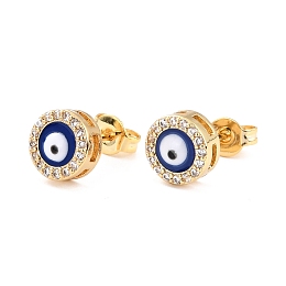 Honeyhandy Blue Evil Eye Brass Stud Earrings, Cubic Zirconia Earrings for Girl Women, Real 18K Gold Plated, 8mm, Pin: 0.7mm