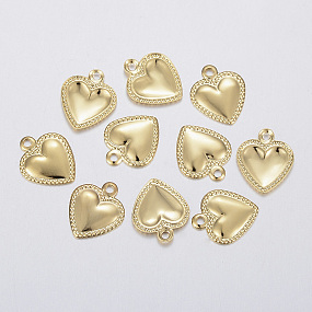 Honeyhandy 304 Stainless Steel Charms, Puffed Heart, Golden, 10x8x0.8mm, Hole: 1mm
