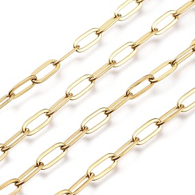 Honeyhandy Ion Plating(IP) 304 Stainless Steel Cable Chains, Paperclip Chains, Drawn Elongated Cable Chains, Soldered, Real 18K Gold Plated, 9.7x4.2x0.6mm