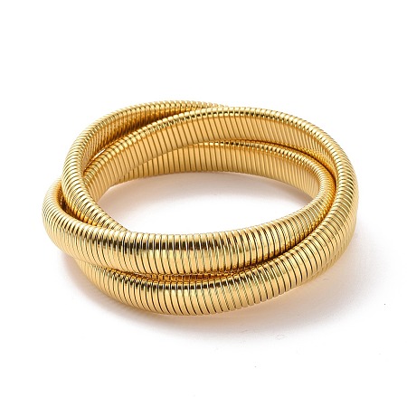 Honeyhandy 304 Stainless Steel Interlocking Flat Snake Chains Bracelet, Triple Rows Stretch Intertwined Bracelet for Women, Golden, Inner Diameter: 2-1/2 inch(6.4cm)