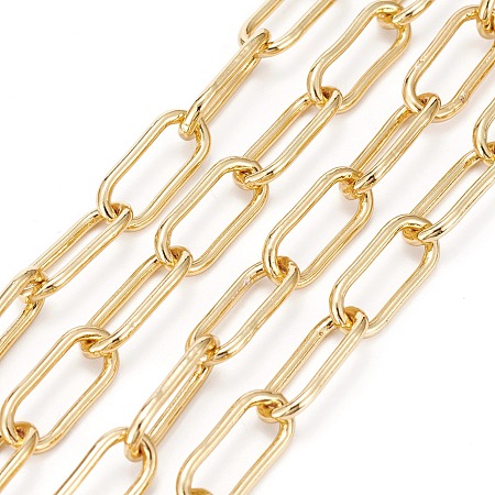 ARRICRAFT Brass Paperclip Chains, Drawn Elongated Cable Chains, Soldered, Long-Lasting Plated, with Spool, Real 18K Gold Plated, 17x7x1.5mm, about 16.4 Feet(5m)/roll