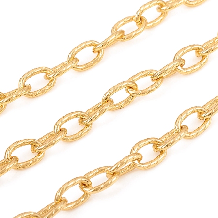 Honeyhandy Textured Brass Cable Chain, Unwelded, with Spool, for Jewelry Making, Real 18K Gold Plated, Link: 10x6.5x1.5mm, about 16.4 Feet(5m)/roll