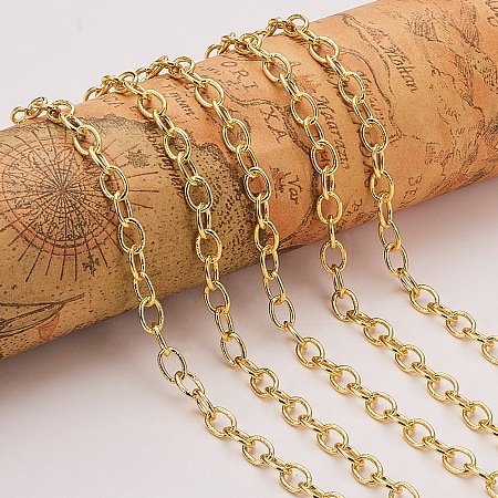 PandaHall Elite 5 Yard Open Link Cable Chain Electroplate Brass Oval Cross Chains Size 5x1mm for Jewelry Making Golden