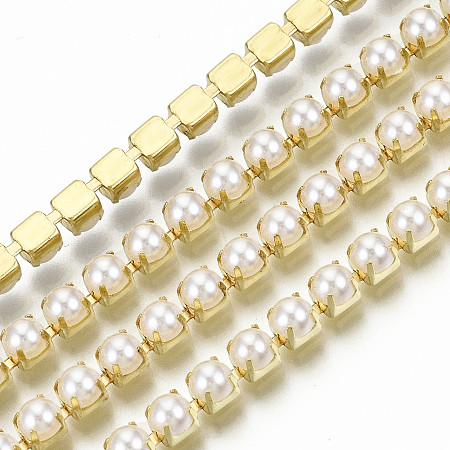 Honeyhandy Brass Claw Chains, with ABS Plastic Imitation Pearl Beads, with Spool, Golden, SS16, 4mm, about 10yards/roll(9.14m/roll)