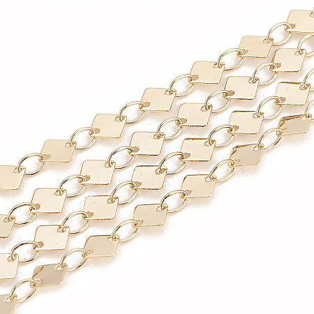 Honeyhandy Brass Link Chains, Rhombus, Soldered, Real 18K Gold Plated, 5x5mm