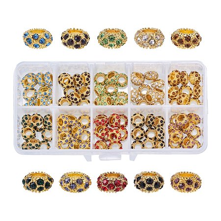 NBEADS 100PCS Mixed Color Crystal European Beads, Rhinestone Large Hole European Charms Rondelle Beads fit Bracelet Jewelry Making