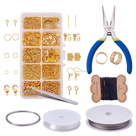 PandaHall Elite Jewelry Making Kit Jewelry Findings Starter Kit Jewelry Beading Making and Repair Tools Kit Jewelry Findings Accessories Pliers Wire Starter Tool, Golden