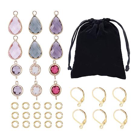 SUNNYCLUE DIY 3 Pairs Bling Golden Tone Brass Faceted Gemstone Teardrop Dangle Earrings Making Kit DIY Jewelry Making Starter Kit for Girls