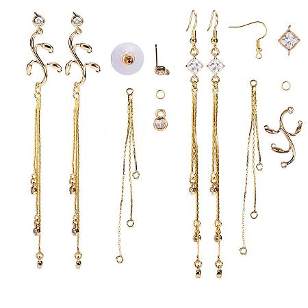 SUNNYCLUE DIY 2 Pairs Leaf Chandelier Long Tassel CZ Bead Dangle Stud Earrings Jewelry Making Starters Kit Art Craft Making Supplies for Beginners, Nickel Free, Golden