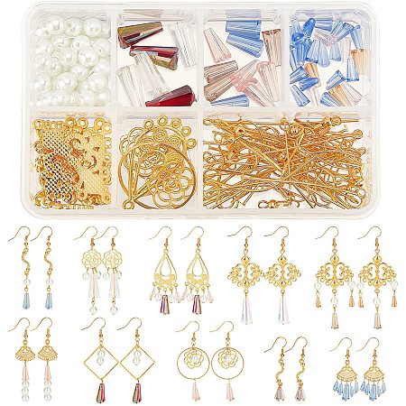 SUNNYCLUE 1 Box DIY Make 10 Pairs Bohemian Tassel Earrings Making Kit Include Glass Pearl Beads Alloy Chandelier Components Geometric Links Jewellery Findings Supplies for Women Earring Making