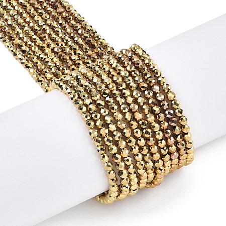 Electroplate Glass Beads Strands, Full Plated, Faceted, Rondelle, Golden Plated, 2.3x2mm, Hole: 0.6mm, about 177~180pcs/strand, 14.33 inch~14.41 inch(36.4~36.6cm)