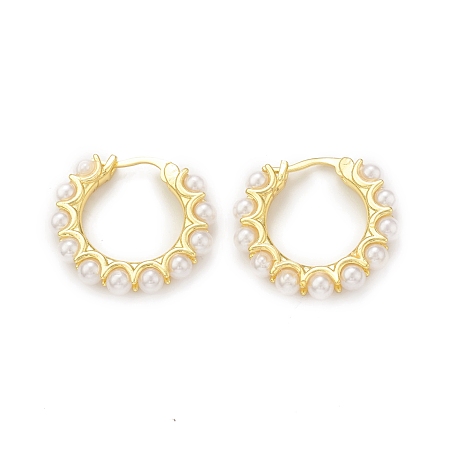 Honeyhandy Plastic Imitation Pearl Beaded Hoop Earrings, Rack Plating Brass Jewelry for Women, Cadmium Free & Lead Free, Real 18K Gold Plated, 24x25.5x4mm, Pin: 1mm