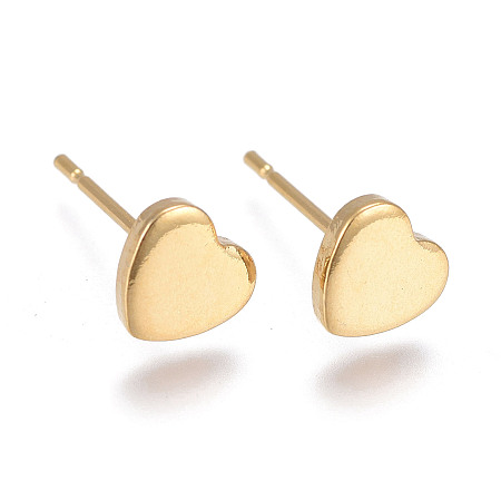 Honeyhandy 304 Stainless Steel Stud Earrings, Heart, Golden, 6x6x1mm, Pin: 0.6mm