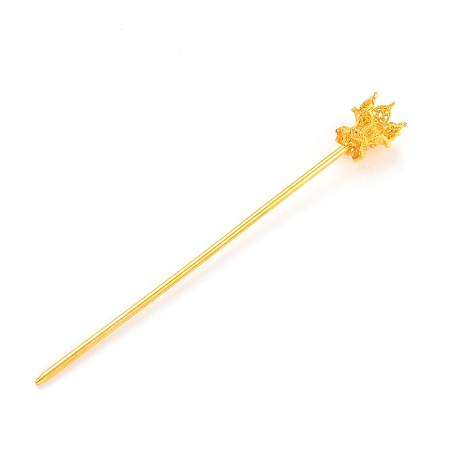 Honeyhandy Alloy Hair Stick Findings, Vintage Decorative for Hair Diy Accessory, Flower, Golden, 134x16mm, Tray: 12mm, Pin: 2.5mm