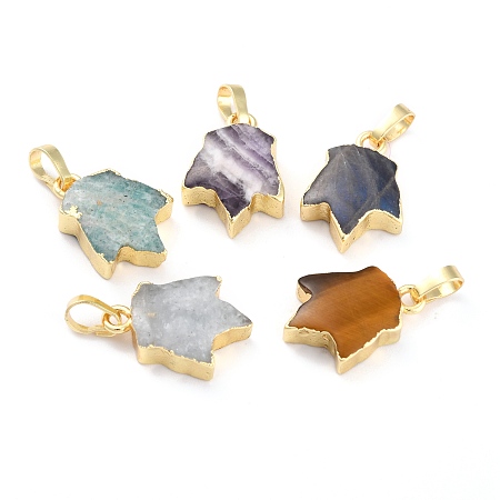 ARRICRAFT Natural Mixed Gemstone Pendants, with Golden Brass Findings, Leaf, 18~18.5x13x5~5.5mm, Hole: 5.5x3.5mm
