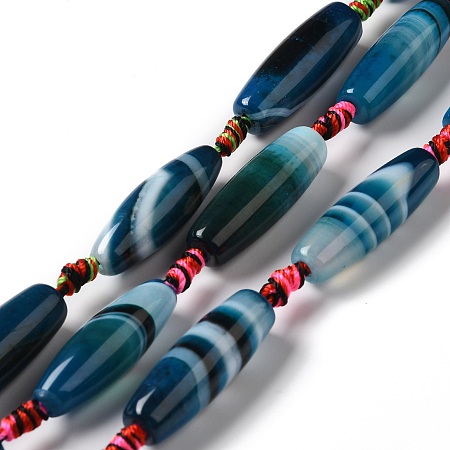 Natural Agate Beads Strands, Dyed & Heated, Rice, Blue, 29.5x9.5mm, Hole: 2.5mm, about 11pcs/strand, 16.93''(43cm)