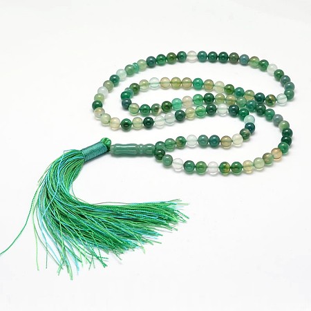 Honeyhandy Natural Green Agate Mala Beads Bracelets, Medium Sea Green, 630mm
