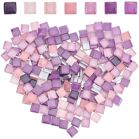 GORGECRAFT 200 Pieces Mosaic Tiles Glass Mosaic Square Shape Stained Glass Pieces Mixed Color for DIY Crafts Puzzle Photo Frames Handmade, Purple