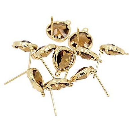 Arricraft 10 Pieces Gold Plated Brass Ear Studs with Flat Triangle Rhinestone Setting for Earring Finding, Brown