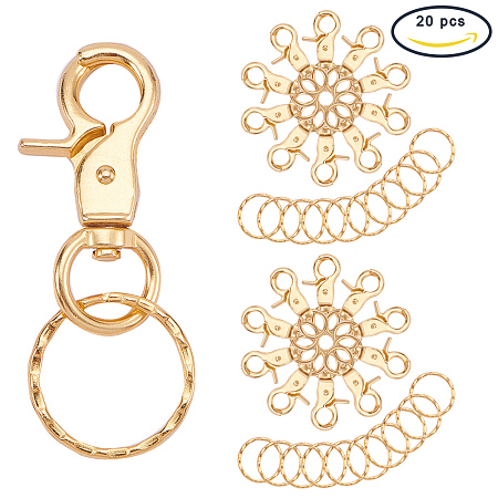 PandaHall Elite 20 Pcs Iron Swivel Lobster Claw Clasps Snap Hook with Key Ring 63x25mm Golden