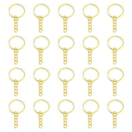 Honeyhandy 20Pcs Iron Split Key Rings, with Curb Chains, Keychain Clasp Findings, Golden, 25x2mm