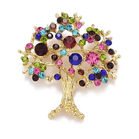 Honeyhandy Colorful Christmas Tree Rhinestone Brooch, Alloy Badge for Backpack Clothes, Golden, 50x47x12mm