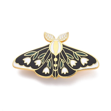 Honeyhandy Butterfly with Flower Enamel Pin, Exquisite Alloy Enamel Brooch for Backpack Clothes, Golden, White, 25x45x8.5mm, Pin: 0.7mm