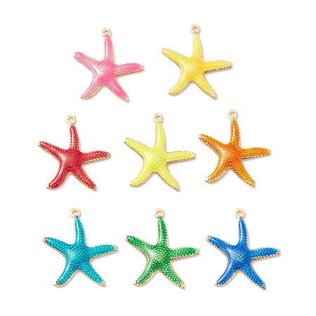 Rack Plating Brass Enamel  Pendants, Long-Lasting Plated, Real 18K Gold Plated, Cadmium Free & Nickel Free & Lead Free, Starfish, Mixed Color, 22x20x2.5mm, Hole: 1mm
