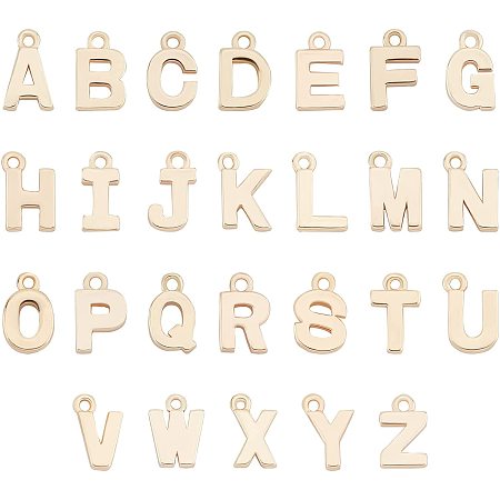 BENECREAT 26Pcs 18K Gold Plated Alphabet Letters Pendant Alphabet Metal Pendant Gold Alphabet Pendant with Loop Hole for DIY Crafting Bracelet Necklace Jewelry