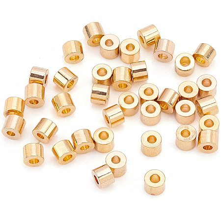 BENECREAT 100Pcs 18K Gold Plated Brass Beads Column Spacer Beads 1mm Hole Tiny Tube Beads(2.5x2mm) for Necklaces, Bracelets and Jewelry Making