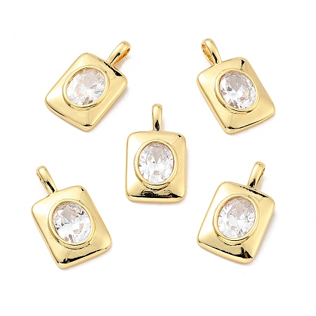 Honeyhandy Brass Micro Pave Cubic Zirconia Pendants, Real 18K Gold Plated, Long-Lasting Plated, Lead Free & Cadmium Free & Nickel Free, Rectangle, Clear, 25x14x5mm, Hole: 5x3mm