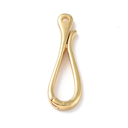 Honeyhandy Rack Plating Brass Hook Clasps, Long-Lasting Plated, Real 18K Gold Plated, 30x9.5x3mm, Hole: 1.8mm