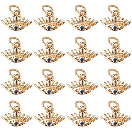 Pandahall Elite 50 Pcs Cubic Zirconia Brass Evil Eye Pendant Charms for Jewelry Making, Gold