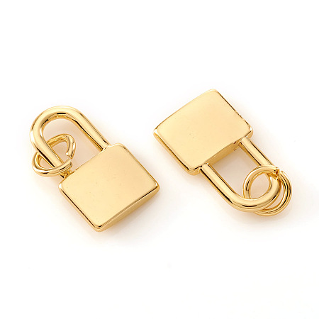 Honeyhandy Brass Charms, with Jump Rings, Lock, Real 18K Gold Plated, 14x8x2mm, Hole: 3mm