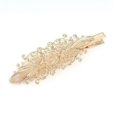 Honeyhandy Brass Alligator Hair Clips, Long-Lasting Plated, Flower, Real 14K Gold Plated, 98x35x10.5mm