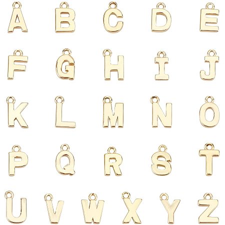 Pandahall Elite 26pcs 18K Gold Plated Letter Pendants Mini Letter Beads ABC Letter Charms Alphabet A-Z Letter Dangle Charms for DIY Necklace Bracelet Jewelry Making, 8mm
