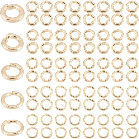 PandaHall Elite 18K Gold Plated Open Jump Rings 250pcs 5 Sizes Rings Connectors Charms Brass Round Rings 18/19/20 Gauge Jewelry O Rings for Earring Necklace Bracelet Jewelry Keychain Making, 4mm 4.5mm