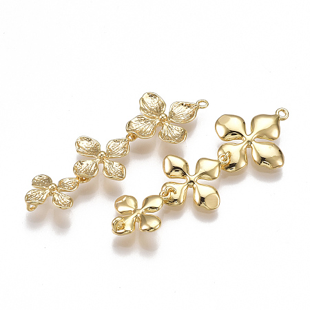Honeyhandy Brass Links connectors, Flower, Nickel Free, Real 18K Gold Plated, 42x15x2.5mm, Hole: 1.2mm