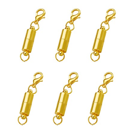 ARRICRAFT Brass Magnetic Clasps, with Brass Lobster Claw Clasps and Rings, Column, Golden, 38.5x6mm, Hole: 4.5mm