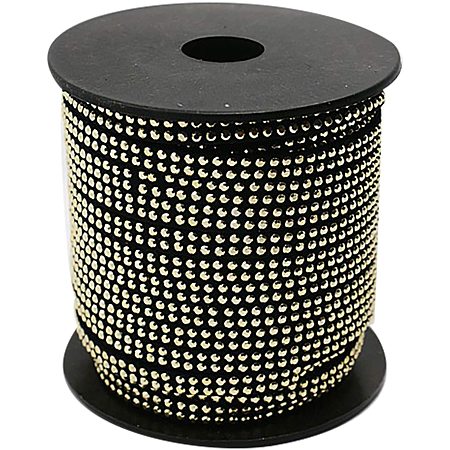 Pandahall Elite 20 Yards 2 Row Golden Aluminum Studded Korea Faux Suede Cord Suede Cords Laces Micro Fiber Cord Flat Velvet Beading String Black for Beading Crafts Jewellery Bracelets Making 5x2mm