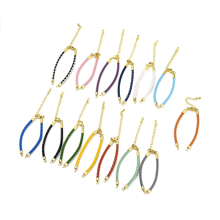 Leather Braided Cord Link Bracelets, Fit for Connector Charms, with Long-Lasting Plated Rack Plating Colden Tone Brass Lobster Claw Clasp & Chain Extender, Mixed Color, 6x1/8 inch(15.2cm), Hole: 2mm