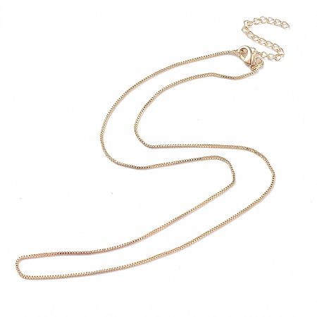 Honeyhandy Brass Venetian Chain, Box Chain Necklaces, with Lobster Claw Clasps and Chain Extender, Long-Lasting Plated, Golden, 16.65 inch(42.3cm), 0.8mm